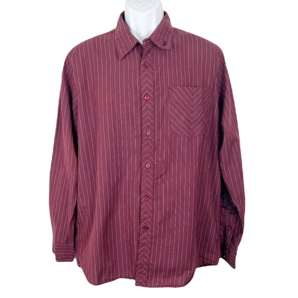 Lost Button Down Shirt Men Large Maroon Striped Long Logo Embroidered Sleeve
